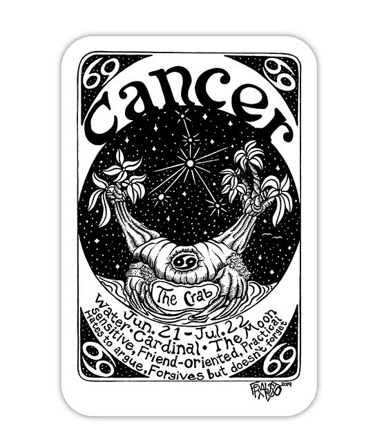 Eco Friendly Cancer Zodiac Sign Sticker By Artist Rick Frausto
