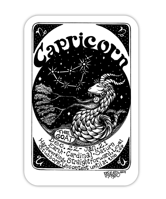 Eco Friendly Capricorn Zodiac Sticker By Artist Rick Frausto