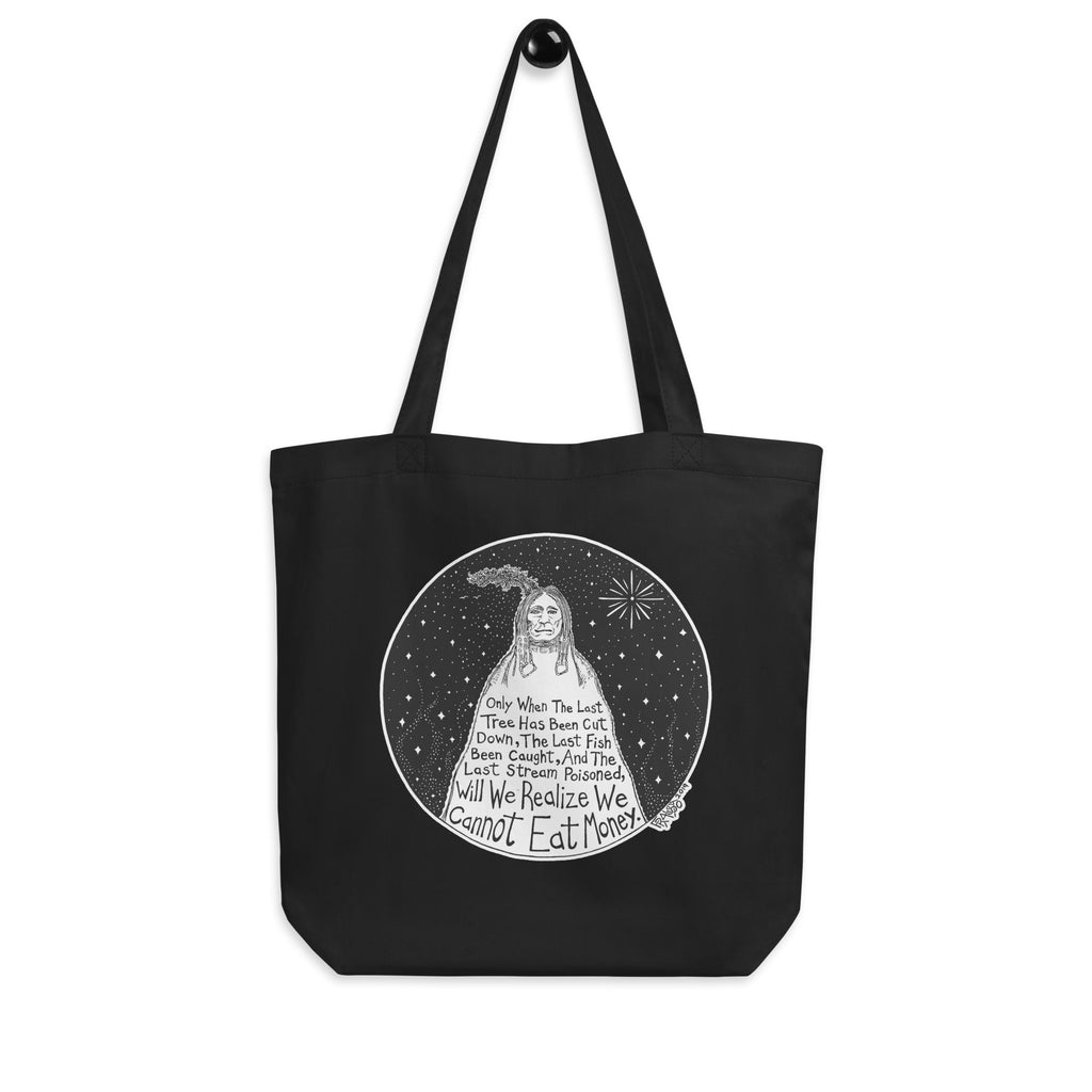 Native American Proverb Organic Cotton Tote Bag In Black By Artist Rick Frausto