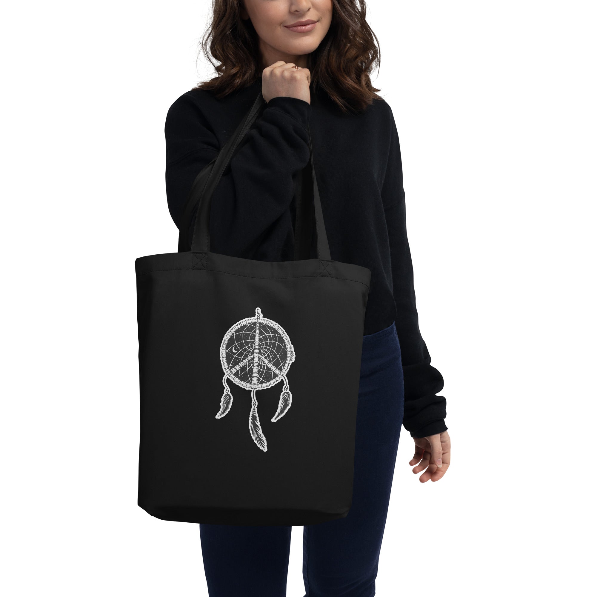 Dreamcatcher Organic Cotton Tote Bag In Black By Artist Rick Frausto