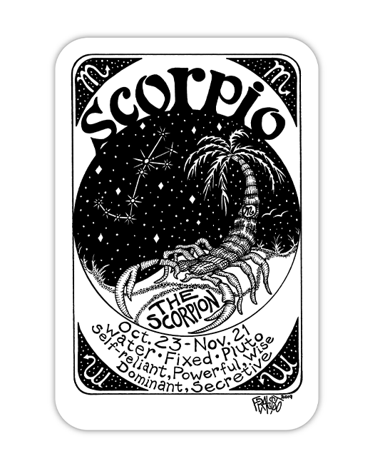 Eco Friendly Scorpio Zodiac Sticker By Artist Rick Frausto