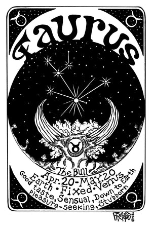 Astrological Art Taurus Zodiac Sign Original Drawing Pen And Ink Illustration By Artist Rick Frausto