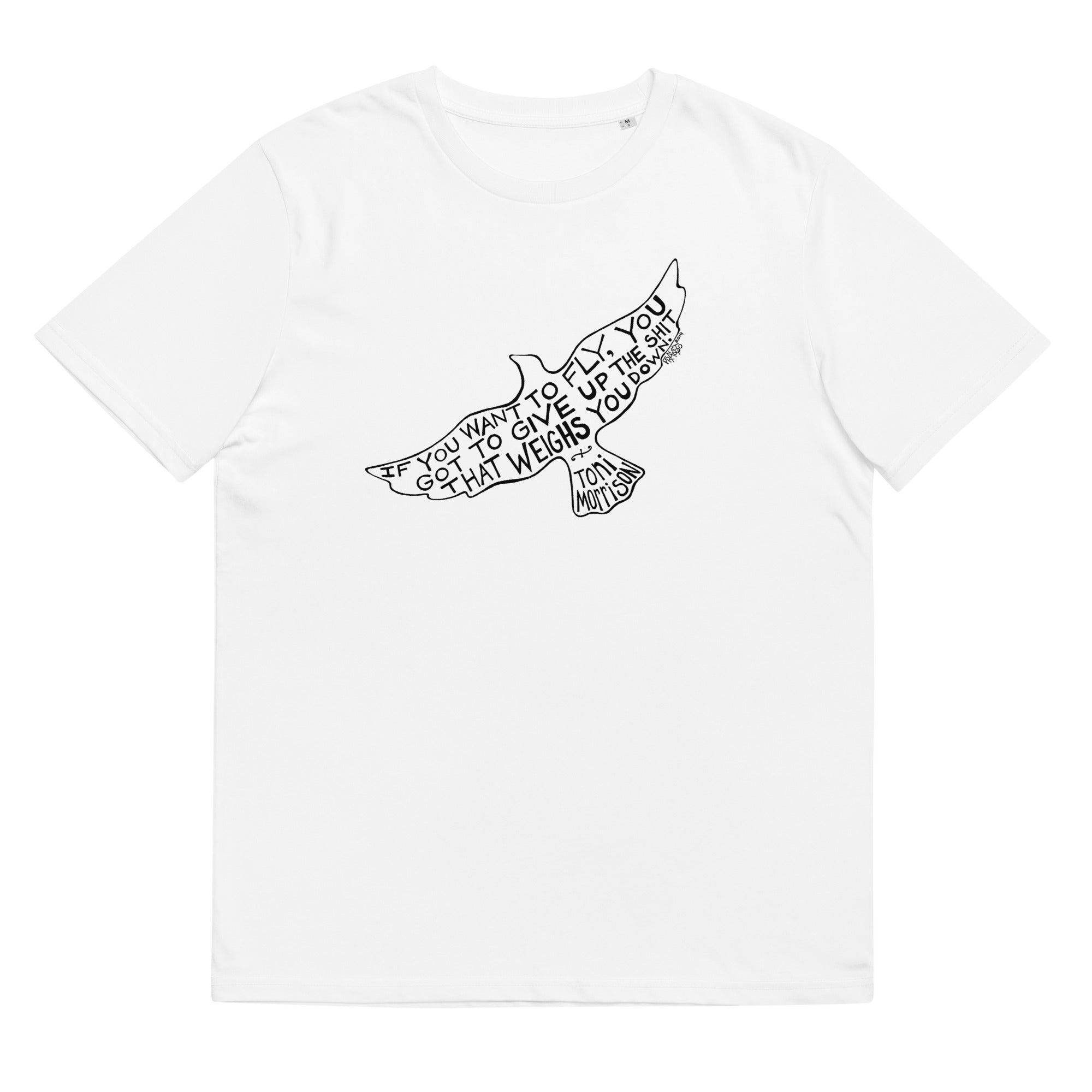 Toni Morrison Organic Cotton Gender Neutral Crew Neck T-Shirt In White By Artist Rick Frausto