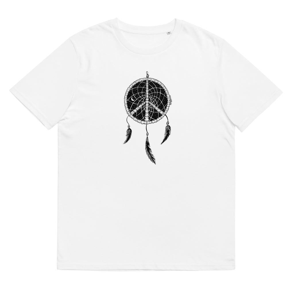 Dreamcatcher Organic Cotton Gender Neutral Crew Neck T-Shirt In White By Artist Rick Frausto