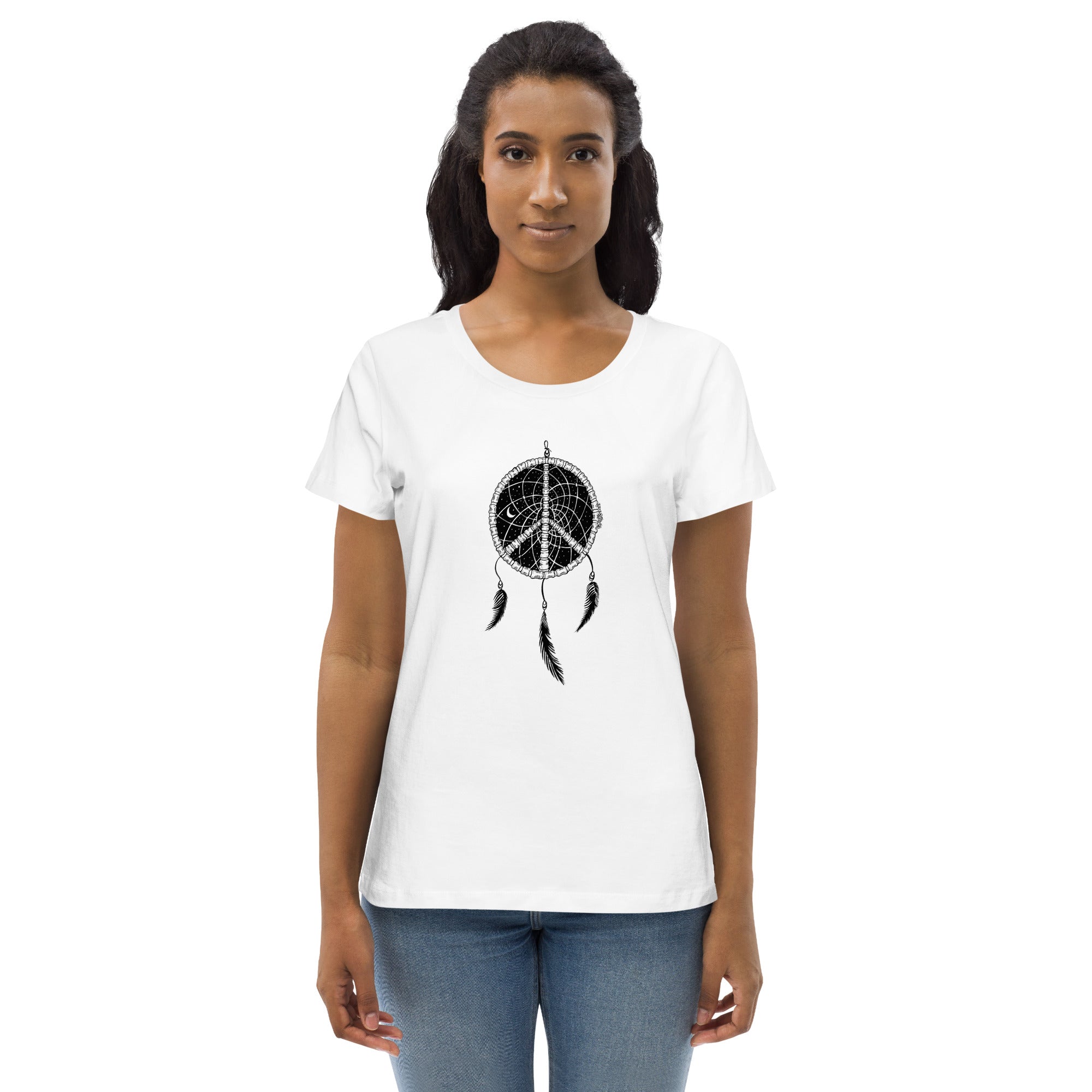 Dreamcatcher Organic Cotton Scoop Neck T-Shirt In White By Artist Rick Frausto
